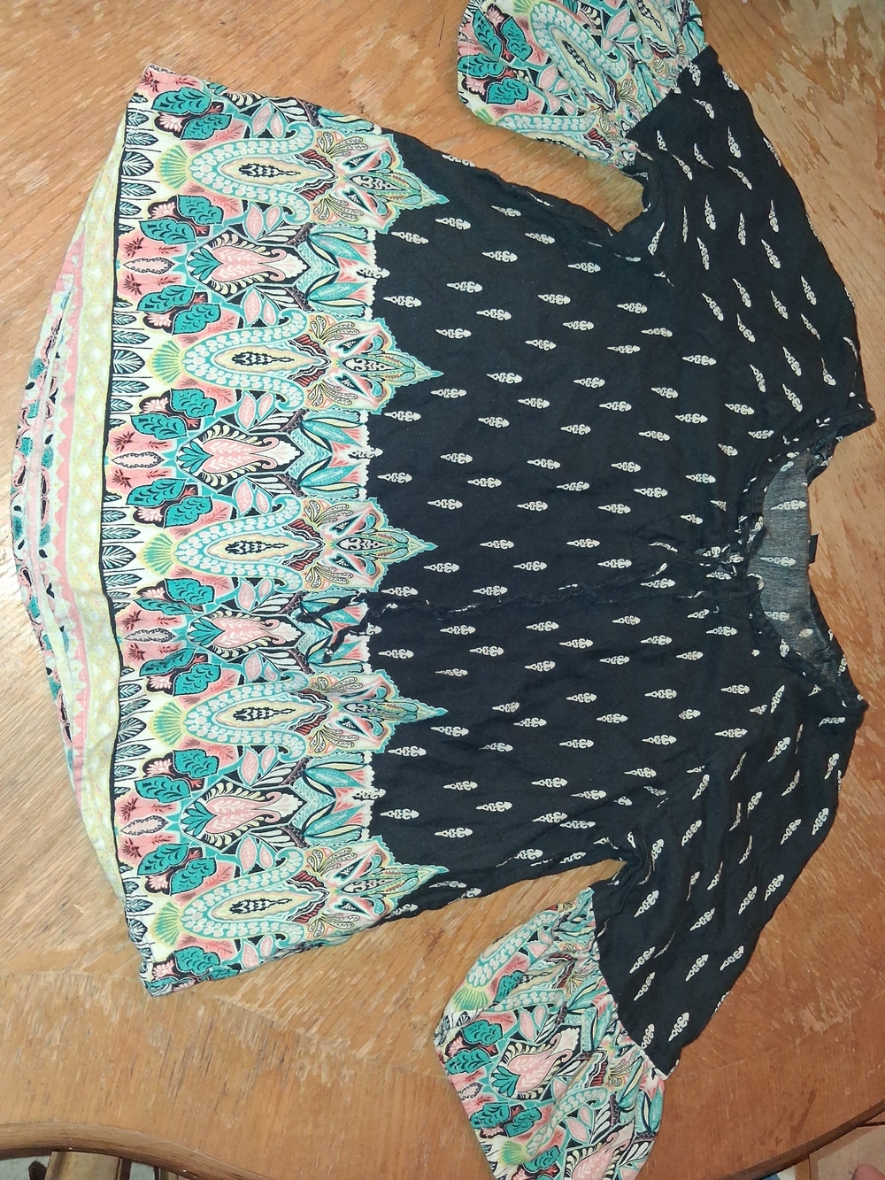new directions Black Tunic with Teal Coral Paisley Border